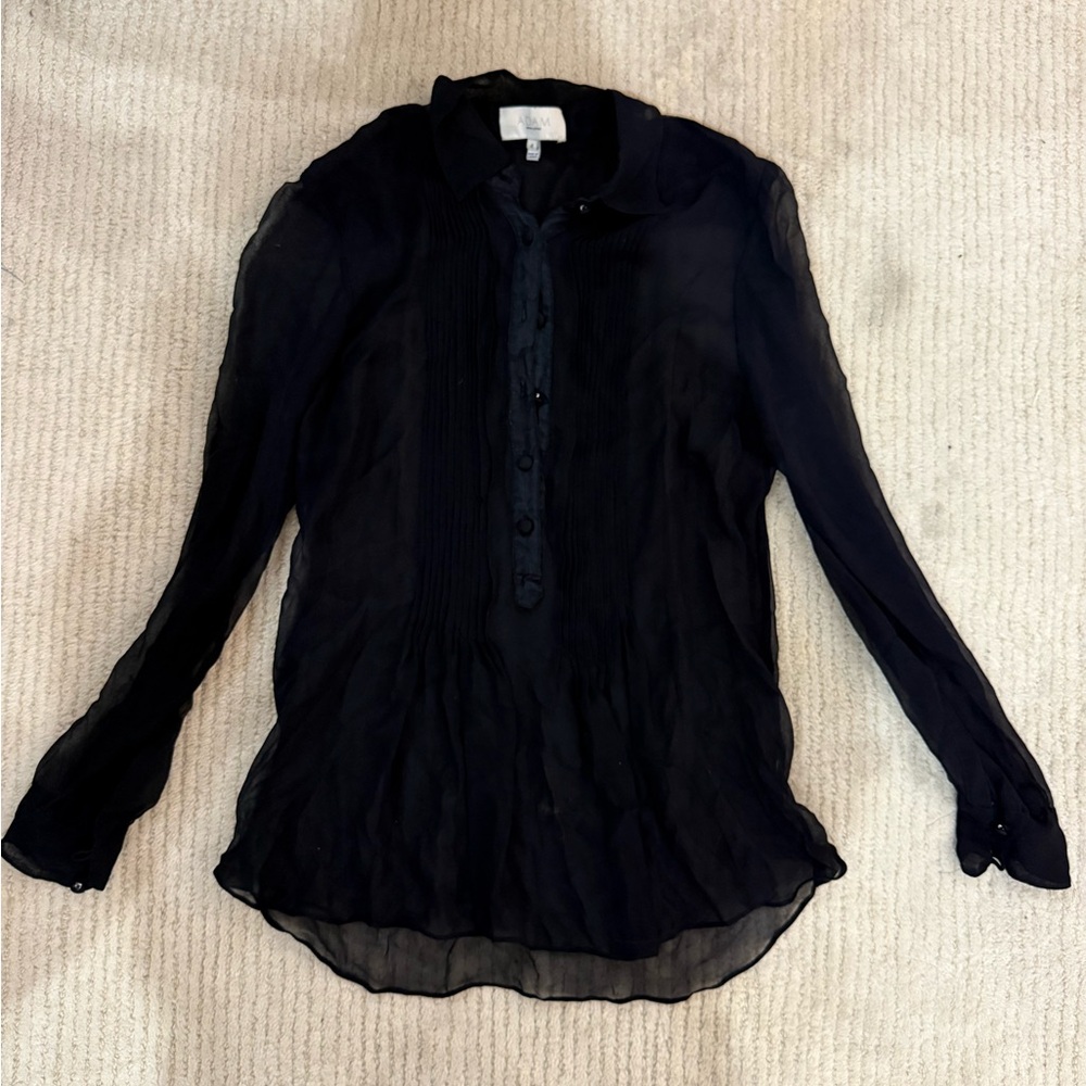 ADAM by Adam Lippes Black Silk Pintuck Blouse — Size 4